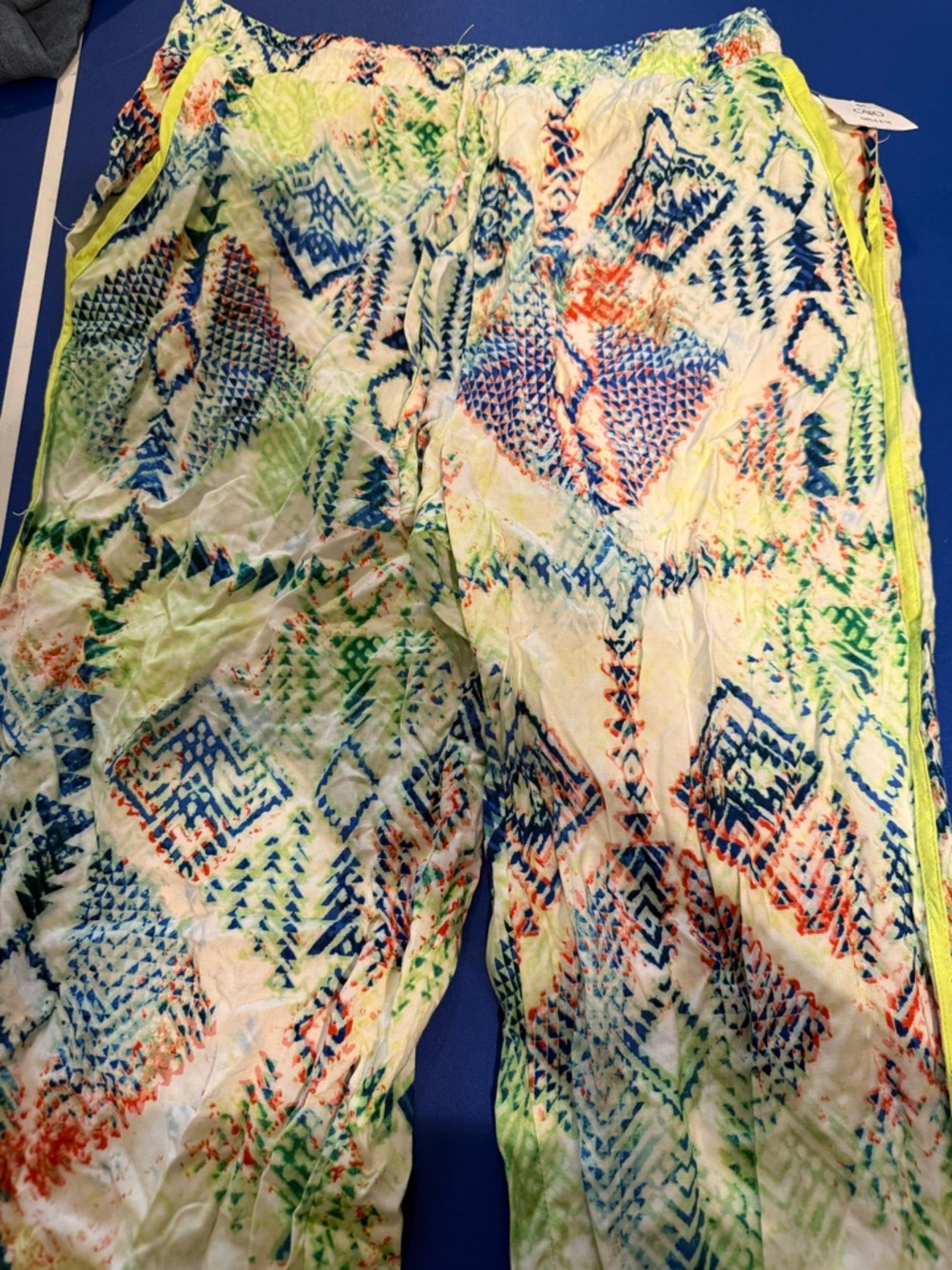 Lightweight Aztec Print Beach Pants - Neon Green Blue Coral Girls Linen Pants